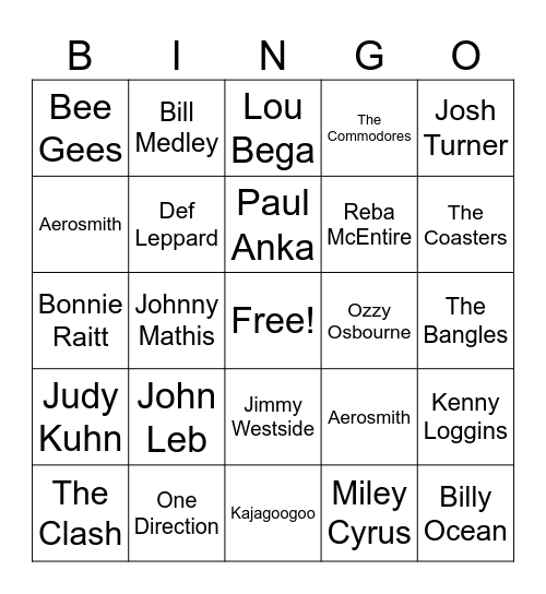 Artist Bingo Card