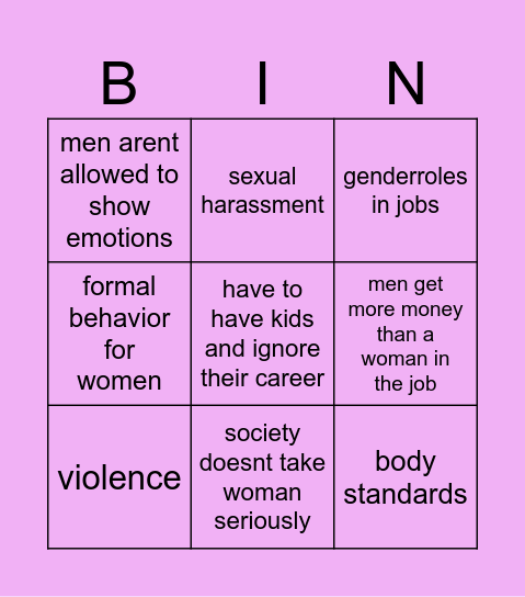 Patriarchy Bingo Card