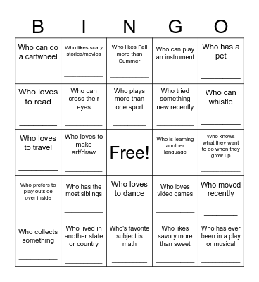 Get to Know You: BINGO Card