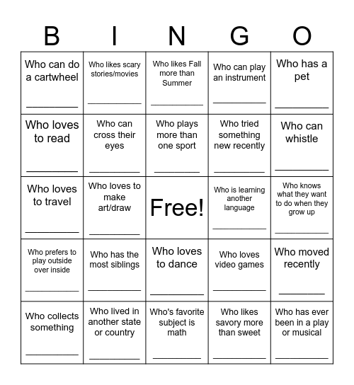 Get to Know You: BINGO Card