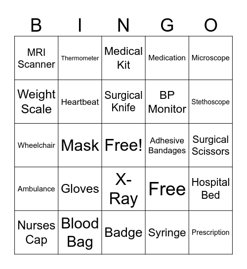 Medical Bingo Card