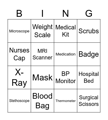 Medical Bingo Card