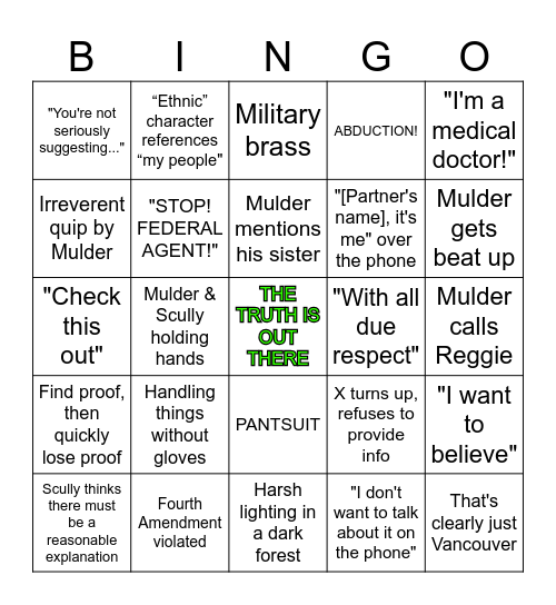 X-Files Bingo Card