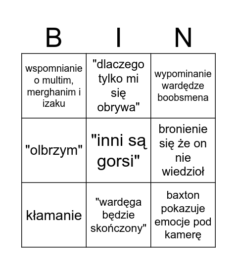 ODCINEK BAXTONA Bingo Card