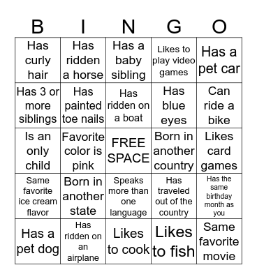 Get to Know You Bingo Card