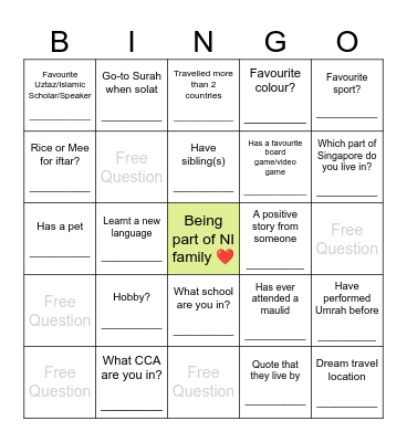 NI Human Bingo! Bingo Card