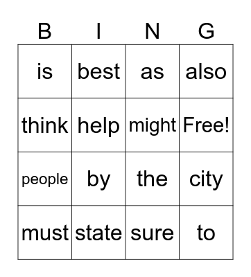 Word Bingo Card