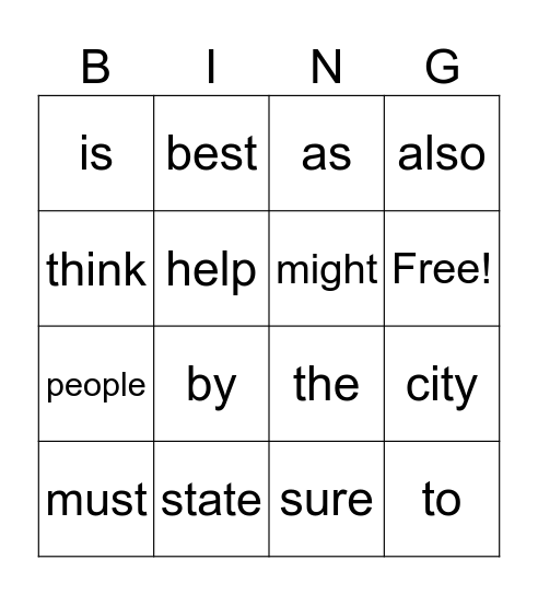 Word Bingo Card