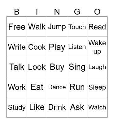 Common verbs Bingo Card