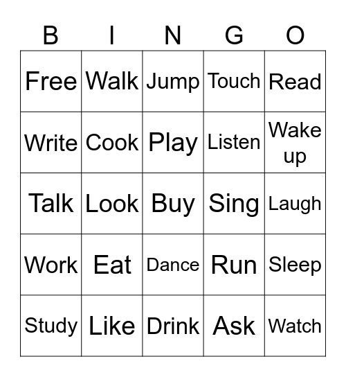 Common verbs Bingo Card