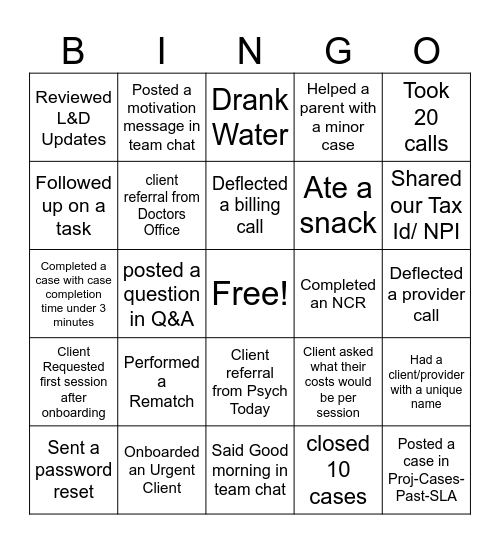 SonderMind onboarding Bingo Card