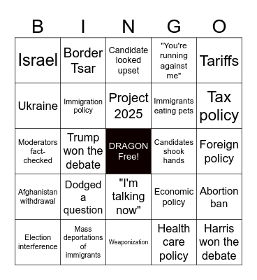 Debate Bingo Card
