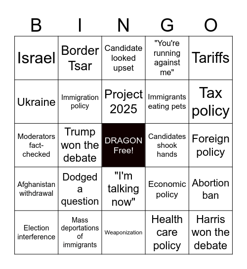 Debate Bingo Card