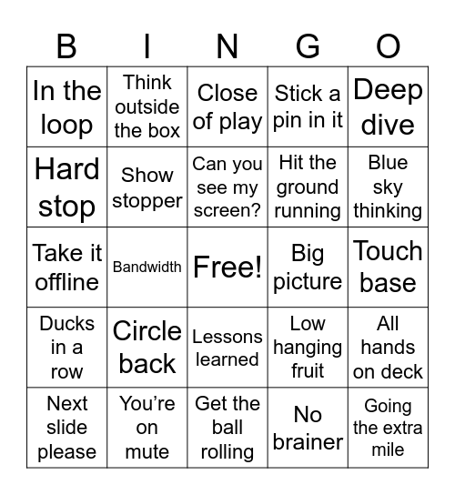 Corporate Lingo Bingo Card
