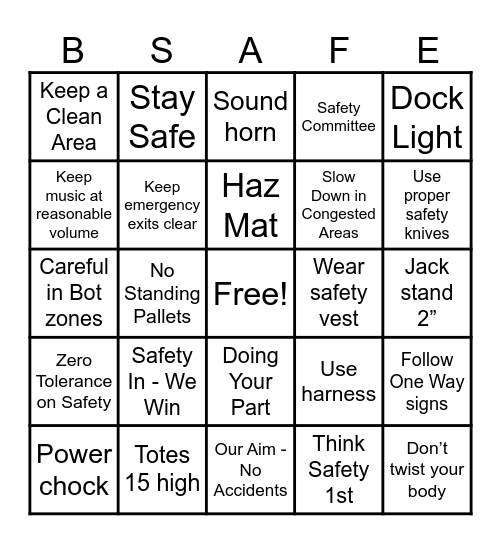 Cardinal Health Safety BINGO 4/8 Bingo Card