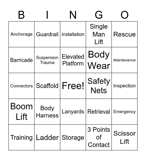 Fall Awareness Bingo Card