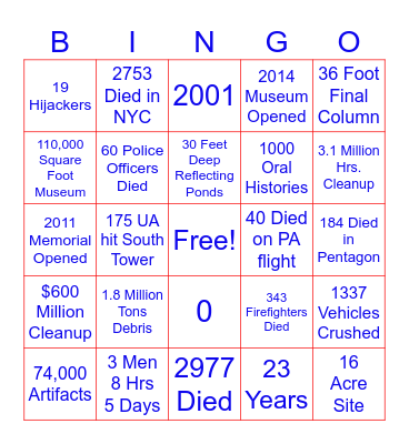 We Will Never Forget Bingo Card