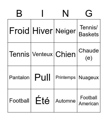 Notre Monde Bingo Card