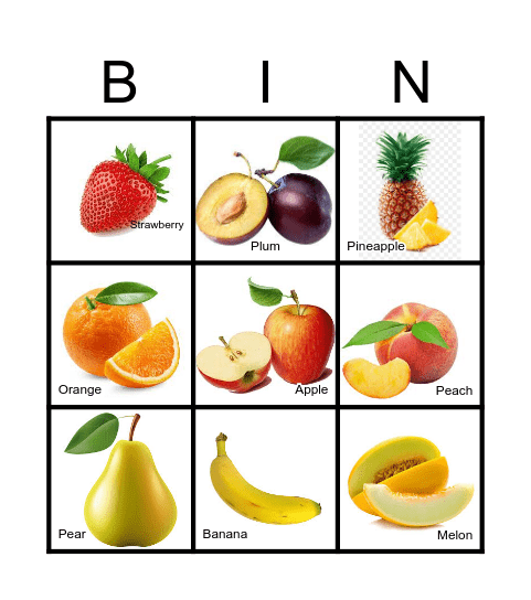 Fruit Fruit Bingo Card