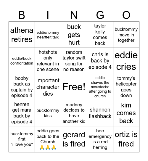 hayden's 911 S8 bingo Card