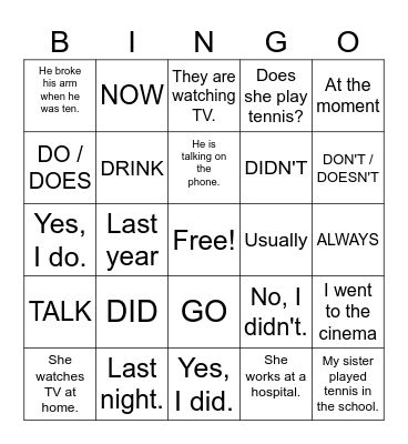 GRAMMAR BINGO CHALLENGE Bingo Card
