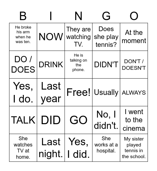 GRAMMAR BINGO CHALLENGE Bingo Card