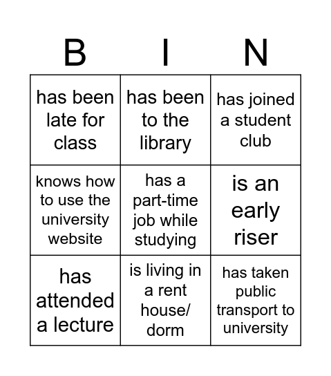 Untitled Bingo Card