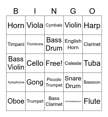 Musical Instrument Bingo Card