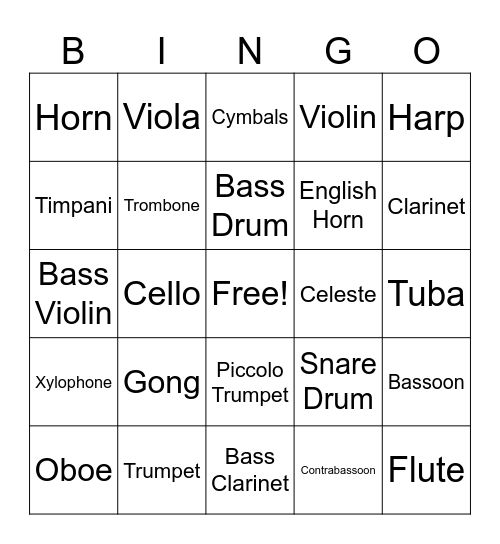 Musical Instrument Bingo Card