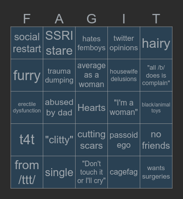 Insufferable Tranny Bingo Card
