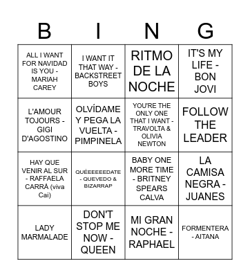 BINGUITO DE LOS 30 Bingo Card