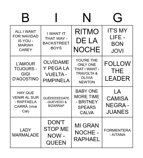 BINGUITO DE LOS 30 Bingo Card