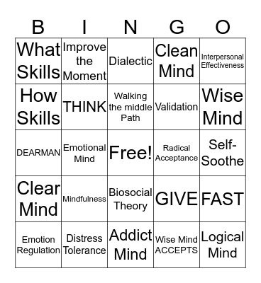 DBT Bingo Card