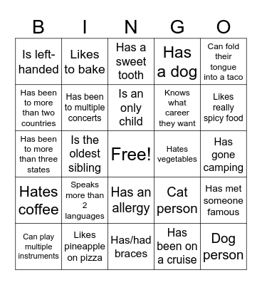 Icebreaker Bingo Card