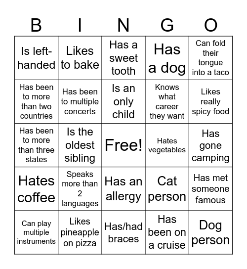 Icebreaker Bingo Card