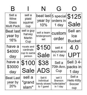 Tervis Sales Bingo Card