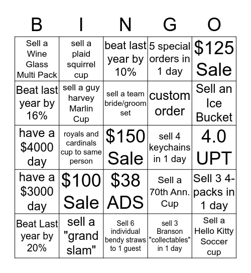 Tervis Sales Bingo Card