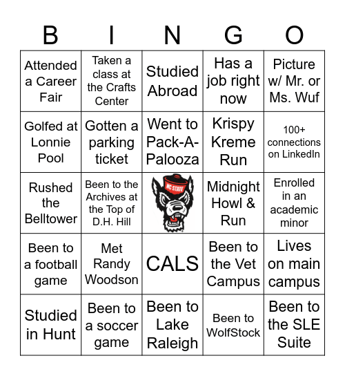 N.C. State Checklist Bingo Card