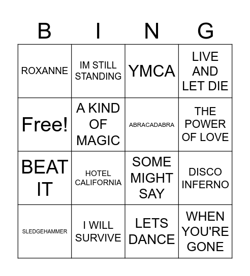 Superdrug Musical Bingo Card