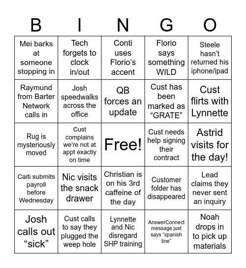 Office Bingo Card