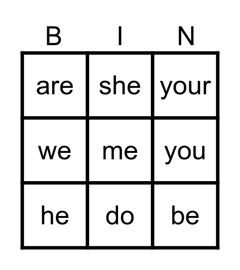 Tricky words Bingo Card