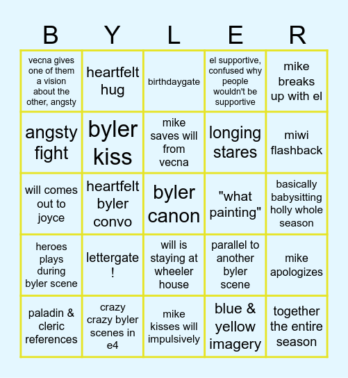 byler s5 Bingo Card