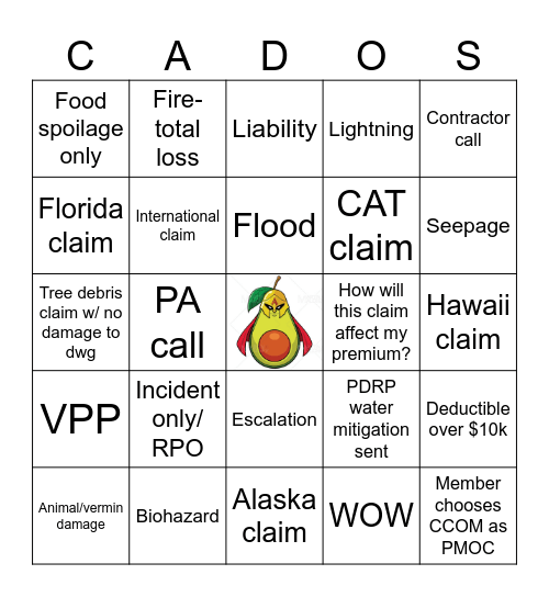 Super Cados Claims Bingo Card