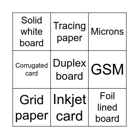 Paper and Board Bingo Card