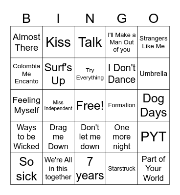 ZaKiyah's Playlist Bingo Card
