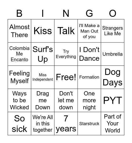 ZaKiyah's Playlist Bingo Card