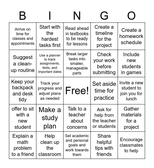 Things you can do to be more PROACTIVE Bingo Card