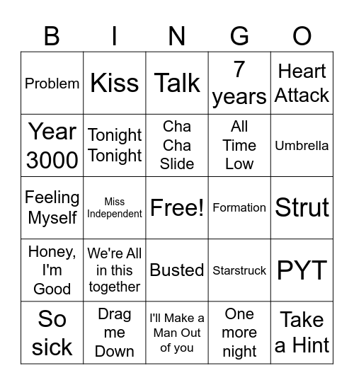 ZaKiyah's Playlist Bingo Card