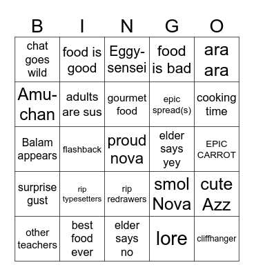 Carrot Cake Bingo Card