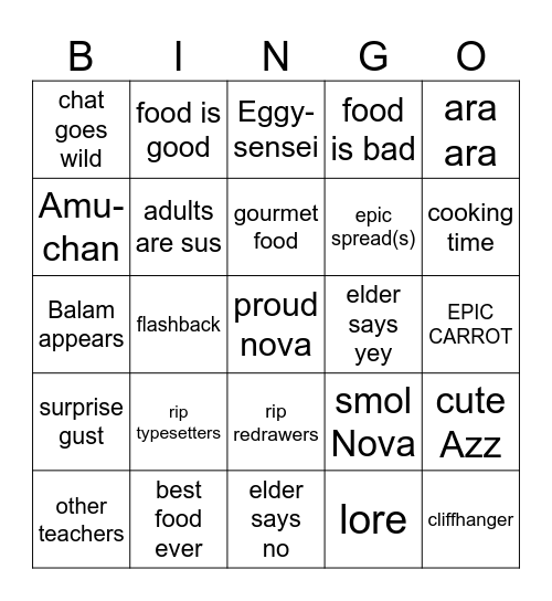 Carrot Cake Bingo Card